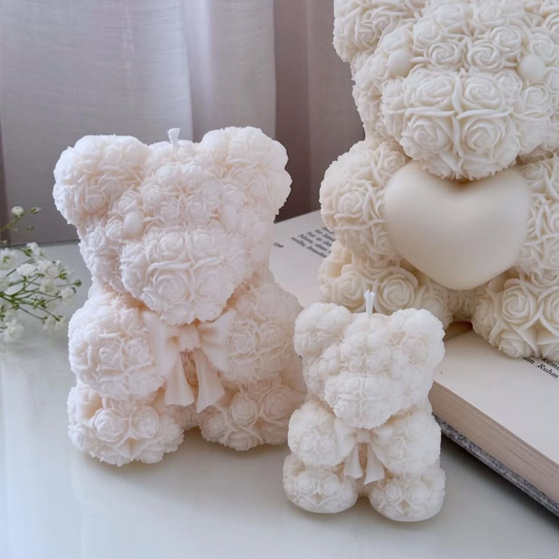 Soap Making Gifts - 로즈 보우 베어 캔들 실리콘 몰드