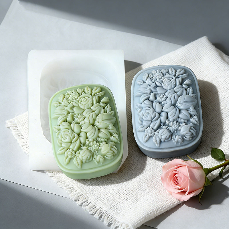 Soap Making Instructions - 정사각형 꽃무늬 실리콘 비누 몰드 (장미와